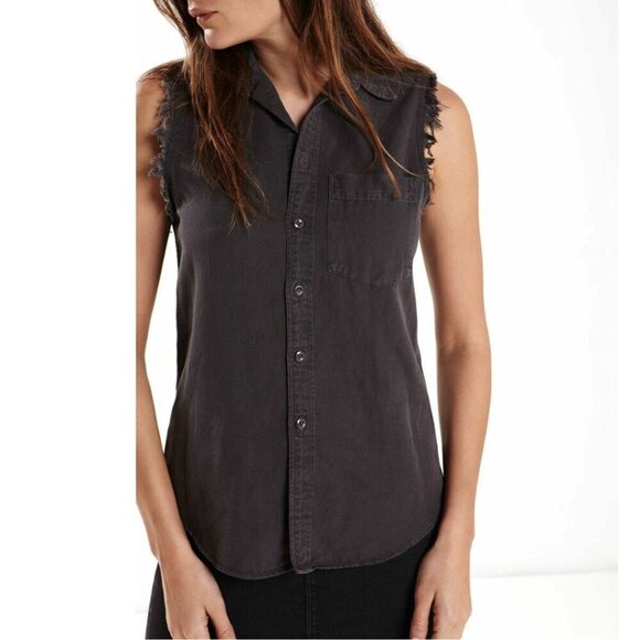 MOTHER Charcoal Sleeveless Button Down Shirt - Picture 5 of 7